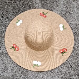 Magid Hats Wide Brimmed Paper Hat- Floral Embroidery - Tan